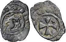 Frederic III de Sicília (1296-1337). Sicília. Diner. (Cru.V.S. 587) (Cru.C.G. 2567i) (MIR.185). Leyendas flojas. 0,69 g. MBC.