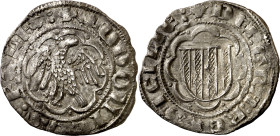 Lluís I de Sicília (1342-1355). Sicília. Pirral. (Cru.V.S. 606) (Cru.C.G. 2581) (MIR. 190). Ligeramente abombada. Escasa. 3,25 g. (MBC+).