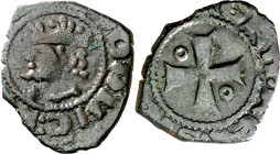 Lluís I de Sicília (1342-1355). Sicília. Diner. (Cru.V.S. 612.1 var)(Cru.C.G. 2587a var) (MIR. 192). Rara. 0,68 g. MBC.