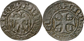 Frederic IV de Sicília (1355-1377). Sicília. Diner. (Cru.V.S. 683 var) (Cru.C.G. 2649 var) (MIR. 206). 0,39 g. MBC+.