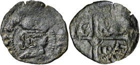 Frederic IV de Sicília (1355-1377). Sicília. Diner. (Cru.V.S. 694) (Cru.C.G. 2651) (MIR. falta). Acuñación floja. 0,60 g. MBC-.
