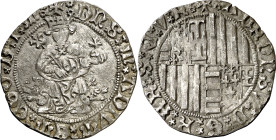 Alfons IV (1416-1458). Àquila. Carlí. (Cru.V.S. falta) (Cru.C.G. falta) (MIR. 74) (Vall-llosera 22). Ligeramente recortada. Rara. 2,96 g. MBC+.