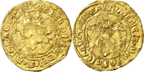 Ferran II (1479-1516). València. Doble ducat. (Cru.V.S. 1205) (Cru.C.G. 3107 var) Maltratada. Rara. 7 g. (BC).