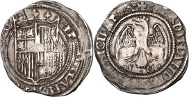Ferran II (1479-1516). Sicília. Tari. (Cru.V.S. 1245 var) (Cru.C.G. 3151 var) (MIR. 244/9). El escudo corta la leyenda. Armas catalanas sobre castella...