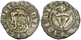 Juan I (1379-1390). Sevilla. Media blanca del Agnus Dei. (AB. 562). Escasa. 0,78 g. MBC+.