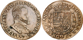 1597. Felipe II. Amberes. Jetón. (D. 3423). Atractiva. 5 g. MBC+.
