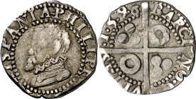 1596. Felipe II. Barcelona. 1/2 croat. (AC. 113) (Cru.C.G. 4247h). Escasa. 1,53 g. MBC-.