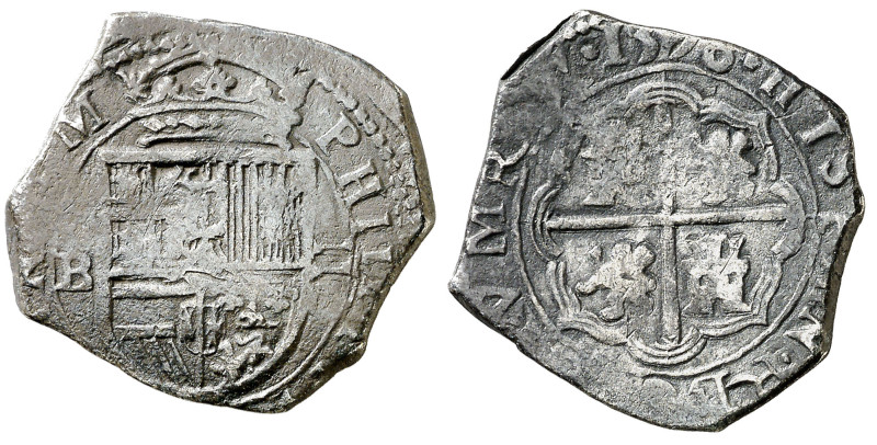 1598. Felipe II. Sevilla. R. 2 reales. (AC. 426). Tipo "OMNIVM". Fecha en revers...