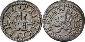 1602. Felipe III. Segovia. 2 maravedís. (AC. 184). Buen ejemplar. 1,15 g. MBC+.