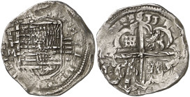 1611. Felipe III. Granada. M. 4 reales. (AC. 730). Ceca y ensayador sin puntos, y valor con puntos. Ligera doble acuñación. Ex Colección de 4 reales, ...