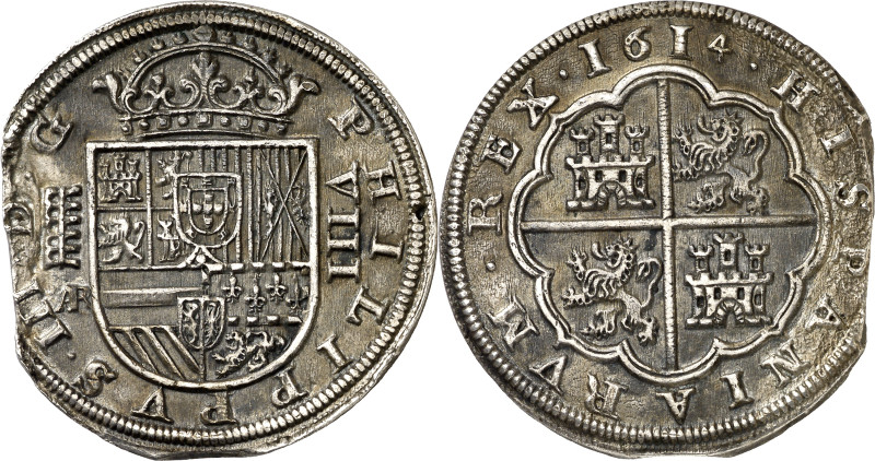 1614. Felipe III. Segovia. AR. 8 reales. (AC. 946). Final de riel. Oxidación. 25...