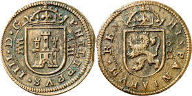 1621. Felipe IV. Segovia. 8 maravedís. (AC. 385). Leves impurezas. Atractiva. Escasa así. 6,72 g. EBC-.