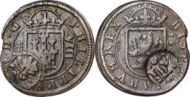 1641. Felipe IV. Madrid. (AC. 517) (J.S. H-22). Resello de valor 12 sobre 8 maravedís 160(...). 5,08 g. MBC-/MBC.