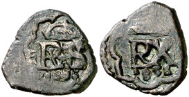 1658. Felipe IV. MD (Madrid). (AC. 522) (J.S. K-81). Resello de valor 2 sobre un cospel virgen. El resello ocupa toda la moneda.¿El 6 de la fecha inve...