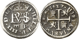 1627. Felipe IV. Segovia. P. 1/2 real. (AC. 620). Incrustaciones. 1,10 g. MBC.