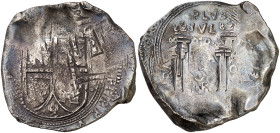 1652. Felipe IV. Santa Fe de Nuevo Reino. (PO)RAS. 8 reales. (AC. 1550) (Restrepo M46-10). Acuñación descuidada, con vanos. Muy rara. 26,63 g. (MBC-)....