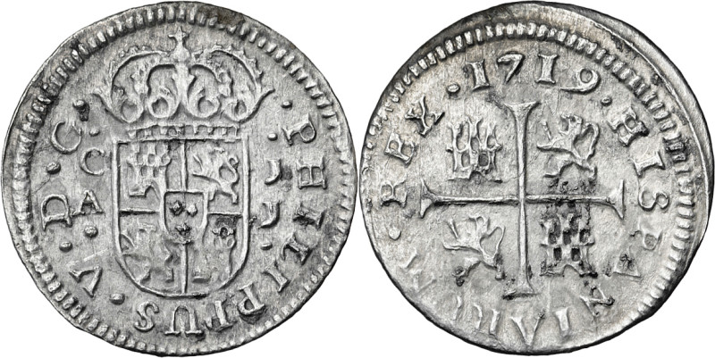 1719. Felipe V. Cuenca. JJ. 1/2 real. (AC. 105). PHILIPPUS. 0,89 g. MBC.