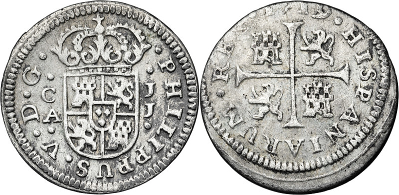 1719. Felipe V. Cuenca. JJ. 1/2 real. (AC. 105). PHILIPPUS. 1,13 g. MBC-/MBC.