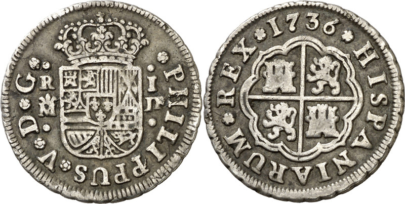 1736. Felipe V. Madrid. JF. 1 real. (AC. 451). Escasa. 2,97 g. MBC-.