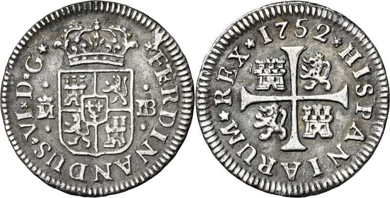 1752. Fernando VI. Madrid. JB. 1/2 real. (AC. 71). Ex Áureo 20/09/1990, nº 704. ...