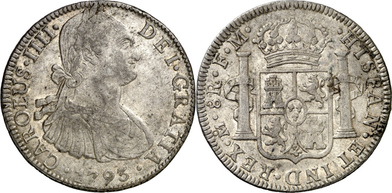 1793. Carlos IV. México. FM. 8 reales. (AC. 955). 26,93 g. MBC.