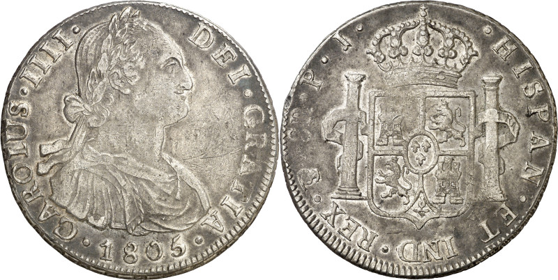 1805. Carlos IV. Potosí. PJ. 8 reales. (AC. 1010). 26,90 g. MBC.