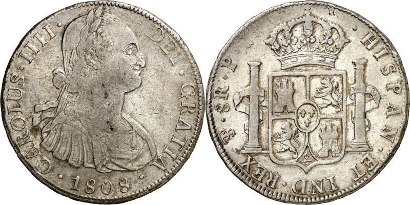 1808. Carlos IV. Potosí. PJ. 8 reales. (AC. 1014). 26,75 g. MBC-/MBC.