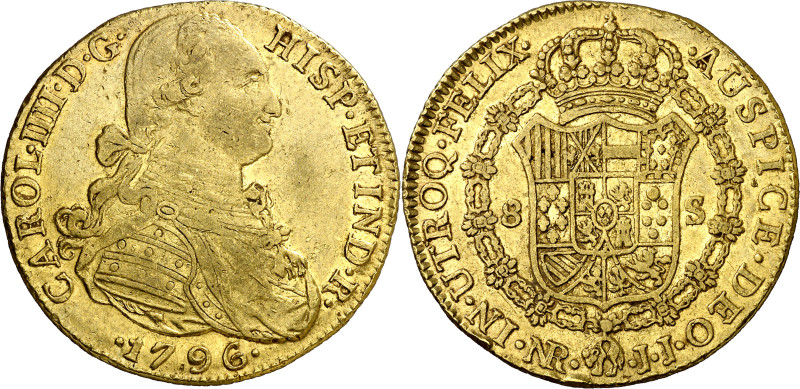 1796. Carlos IV. Santa Fe de Nuevo Reino. JJ. 8 escudos. (AC. 1729) (Cal.Onza 11...