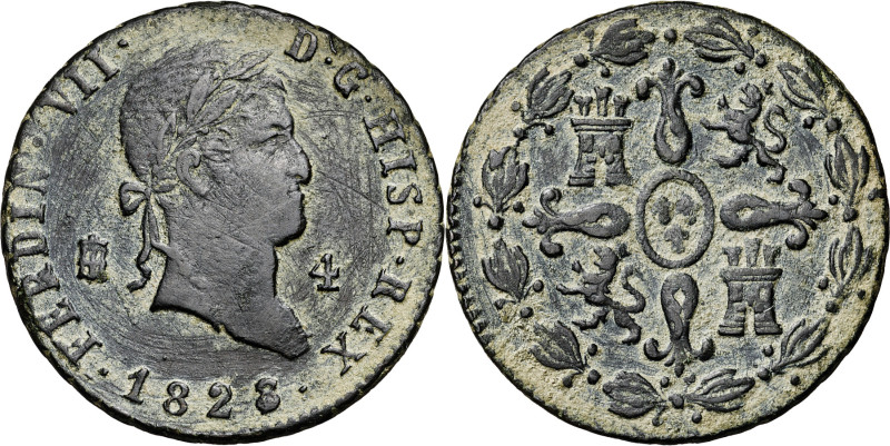 1828. Fernando VII. Segovia. 4 maravedís. (AC. 182). Rayitas por limpieza. 5,47 ...