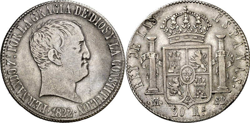 1822. Fernando VII. Madrid. SR. 20 reales. (AC. 1282). Tipo "cabezón". 26,97 g. ...