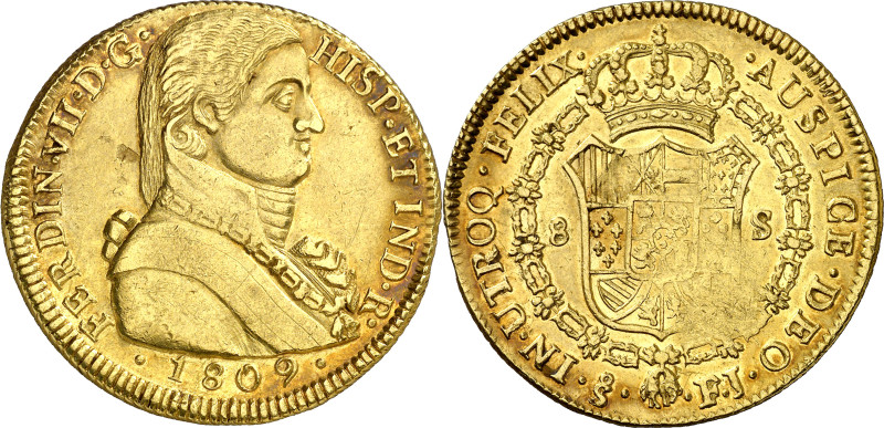 1809. Fernando VII. Santiago. FJ. 8 escudos. (AC.pdf 1862) (Cal.Onza 1343). Bust...