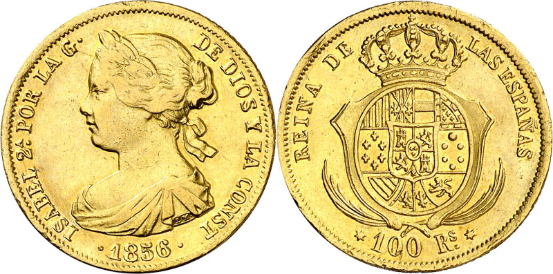 1856. Isabel II. Madrid. 100 reales. (AC. 783). 8,39 g. MBC-/MBC.