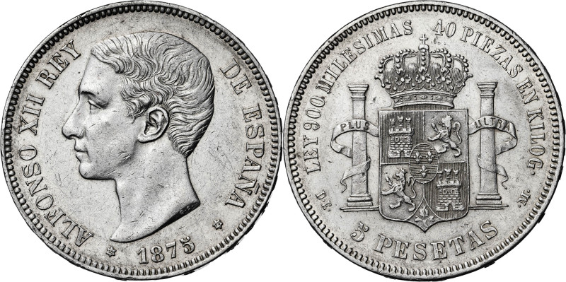 1875*1875. Alfonso XII. 5 pesetas. (AC. 35). 24,91 g. MBC/MBC+.