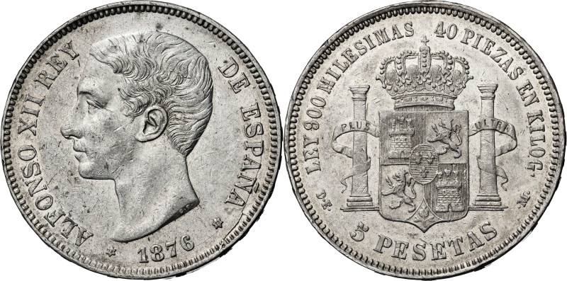 1876*1876. Alfonso XII. DEM. 5 pesetas. (AC. 37). Rayitas. Parte de brillo origi...