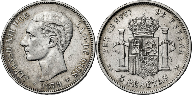 1879*1879. Alfonso XII. EMM. 5 pesetas. (AC. 42). 24,99 g. MBC+/MBC.