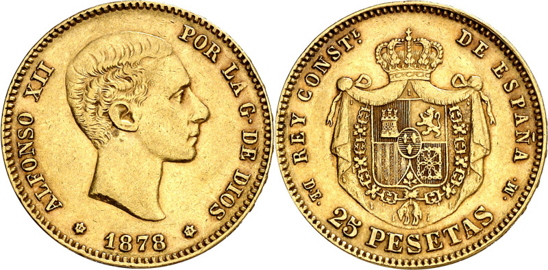 1878*1878. Alfonso XII. DEM. 25 pesetas. (AC. 70). Bonito color. Ex Áureo & Cali...