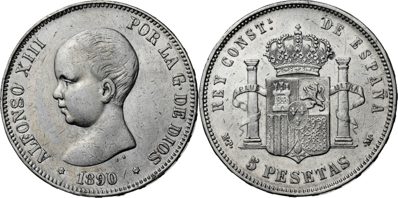 1890*1890. Alfonso XIII. MPM. 5 pesetas. (AC. 95). 25 g. BC+/BC.