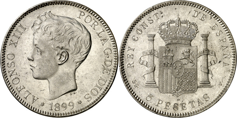 1899*1899. Alfonso XIII. SGV. 5 pesetas. (AC. 110). Bella. 25,10 g. EBC+.