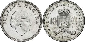 Antillas Holandesas. 1978. Juliana. 10 gulden. (Kr. 20). 150º Aniversario del Banco de las Antillas Holandesas. AG. 25,23 g. EBC+.