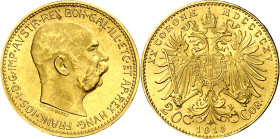 Austria. 1915. Francisco José I. 20 coronas. (Fr. 509R) (Kr. 2818). AU. 6,78 g. S/C-.