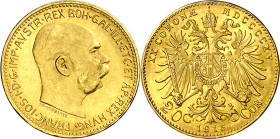 Austria. 1915. Francisco José I. 20 coronas. (Fr. 509R) (Kr. 2818). AU. 6,77 g. S/C-.