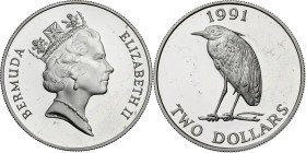Bermuda. 1991. Isabel II. 2 dólares. (Kr. 68). Acuñación de 3000 ejemplares. AG. 28,10 g. Proof.