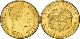 Colombia. 1919. 5 pesos. (Fr. 113) (Kr. 201.1). AU. 7,99 g. EBC.