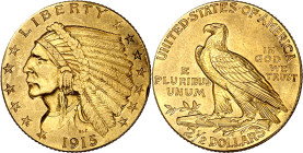 Estados Unidos. 1915. Filadelfia. 2 1/2 dólares. (Fr. 120) (Kr. 128). Tipo "indio". AU. 4,16 g. EBC.