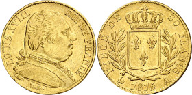 Francia. 1815. Luis XVIII. A (París). 20 francos. (Fr. 525) (Kr. 706.1). AU. 6,38 g. MBC+.
