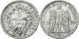Francia. 1873. III República. A (París). 5 francos. (Kr. 820.1). AG. 24,75 g. MBC-.
