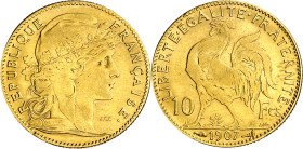 Francia. 1907. III República. 10 francos. (Fr. 597) (Kr. 846). AU. 3,23 g. MBC-.