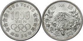 Japón. (1964). Hirohito. 1000 yen. (Kr. 80). Olimpiada de Tokio. 20,23 g. S/C-.