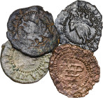 (1600-1603). Felipe III. Perpinyà. 1 diner. Lote de 4 monedas. Sin A. Raras. BC/MBC-.