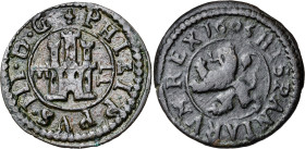 1603. Felipe III. Segovia. 2 maravedís. Lote de 2 monedas. A examinar. MBC-/MBC+.